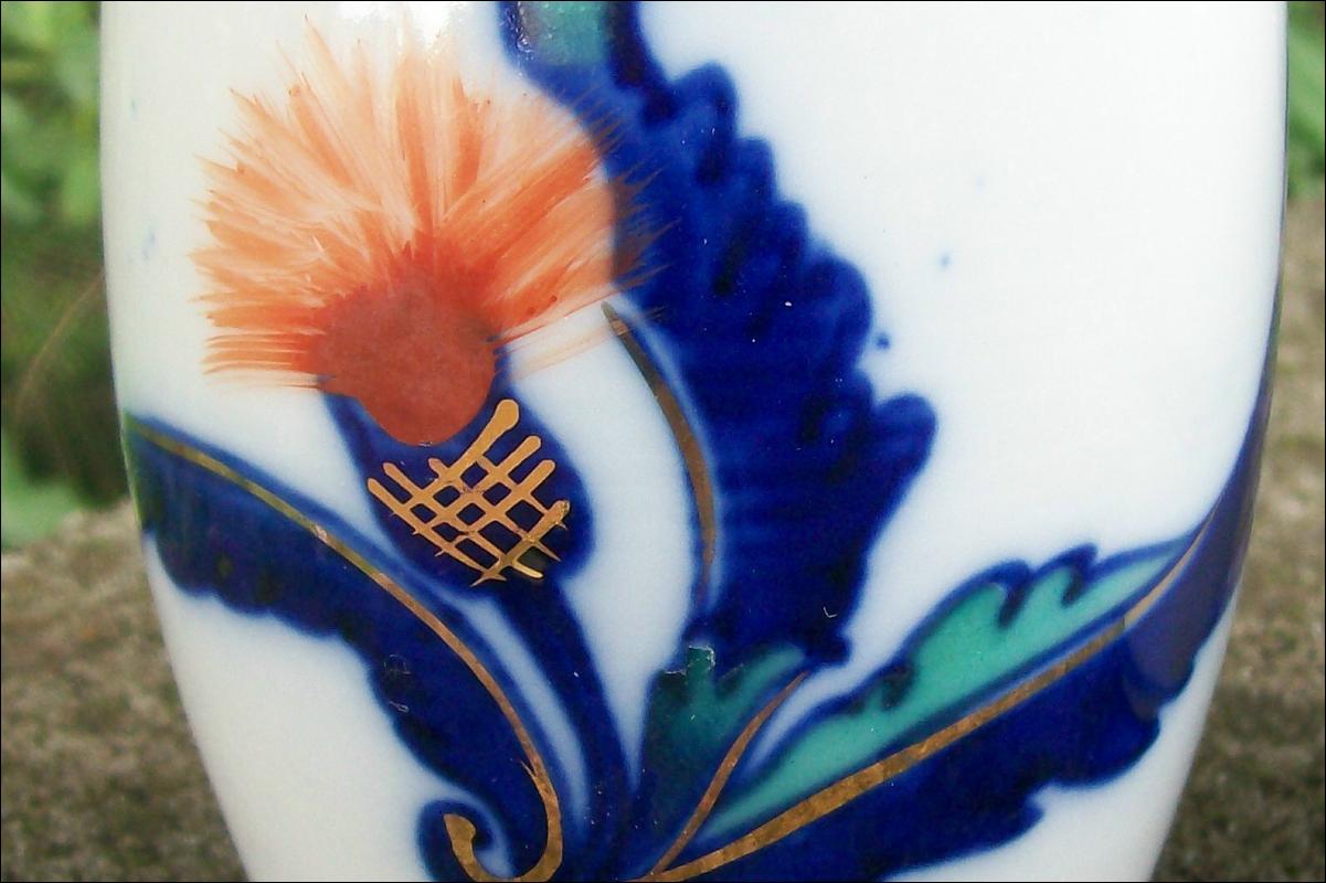 Japanese Porcelain Tumbler Pair Orange Thistle/Cobalt & Gold