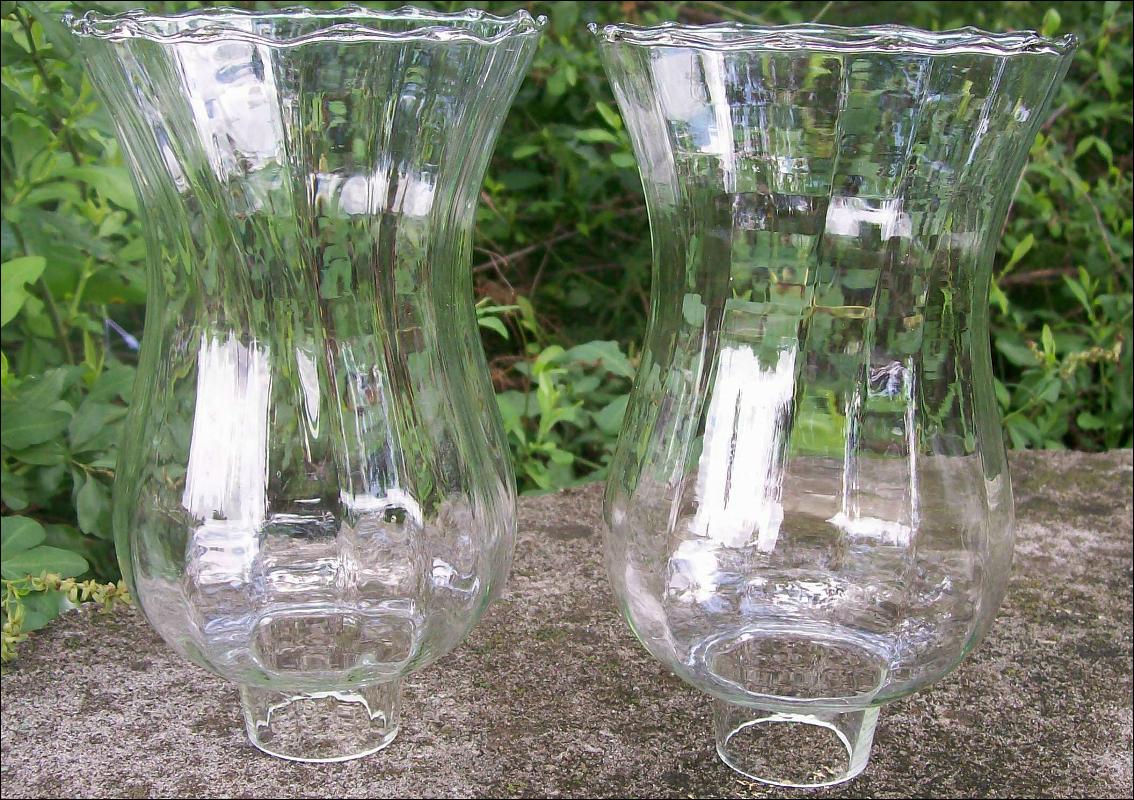 Blown Glass Fixture Shade Pair Clear Paneled Optic 7.5