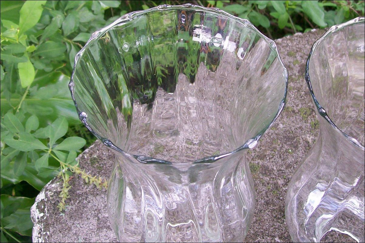 Blown Glass Fixture Shade Pair Clear Paneled Optic 7.5