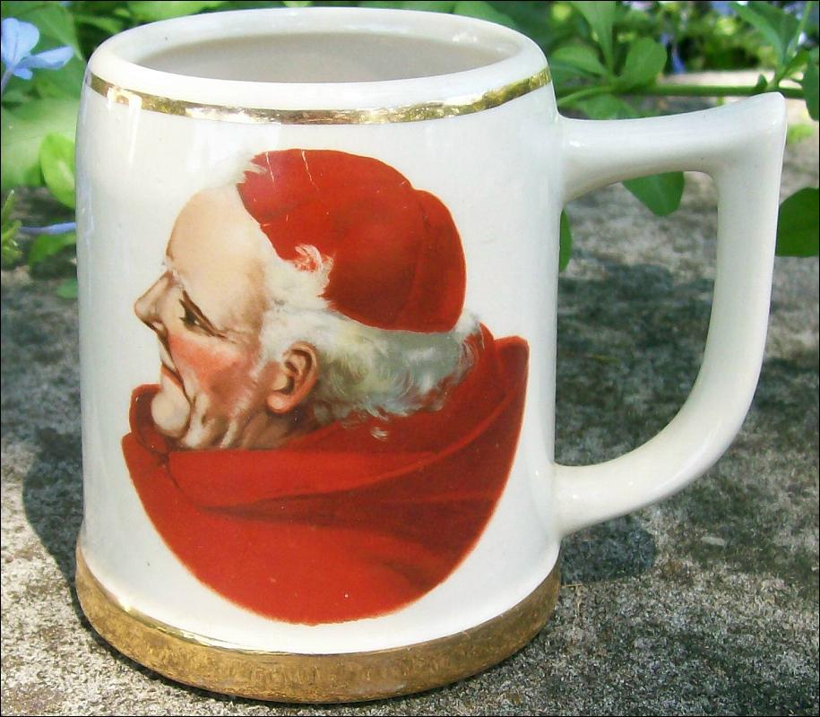 Ceramic Beer Mug with Cardinal/Monk Decal #1