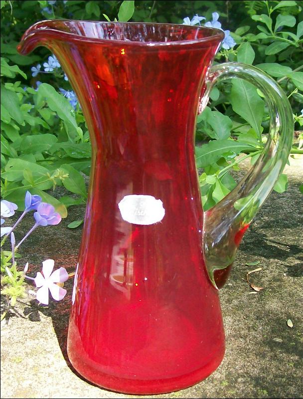 Bischoff Ruby Red Blown Glass Pitcher 1950s 7
