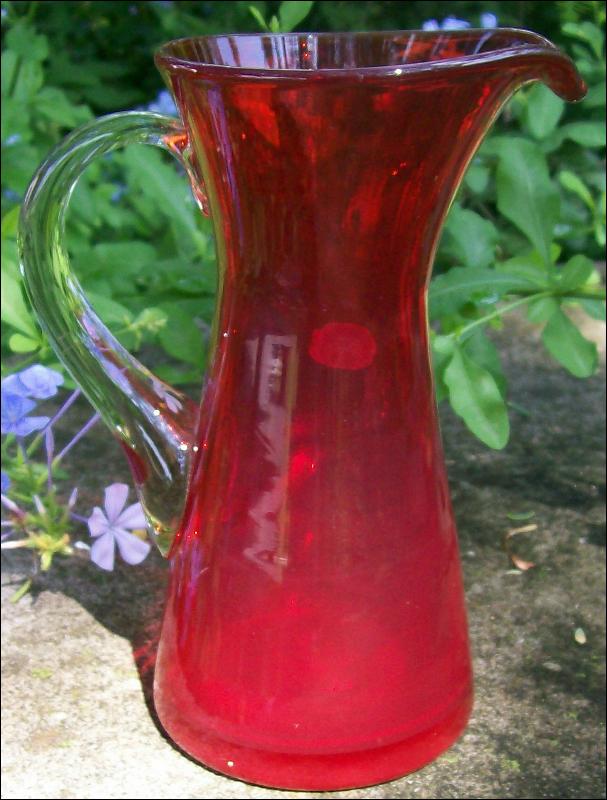 Bischoff Ruby Red Blown Glass Pitcher 1950s 7