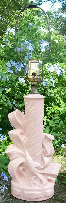 Pink Ceramic Lamp: Ribbon Wrap Motif