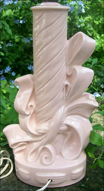 Pink Ceramic Lamp: Ribbon Wrap Motif