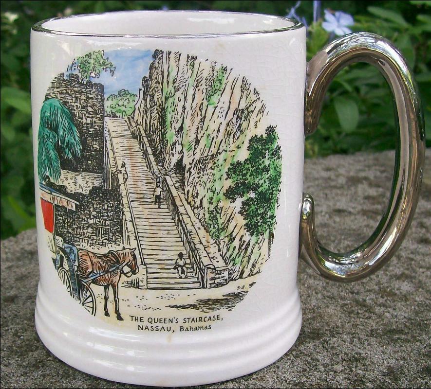 Nassau Bahamas Souvenir Ceramic Mug/Stein Queen's Staircase Ca. 1950's