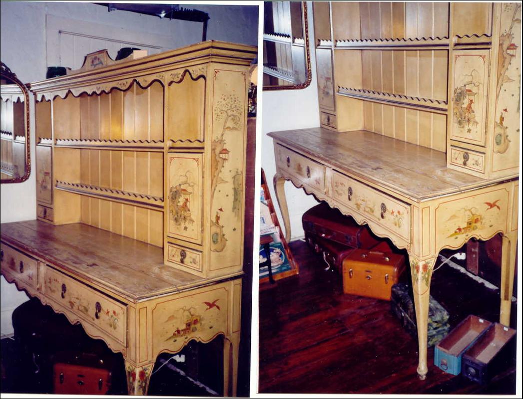 Chinoiserie Pewter Cupboard/Sideboard/Hutch 1920's Yale Locks