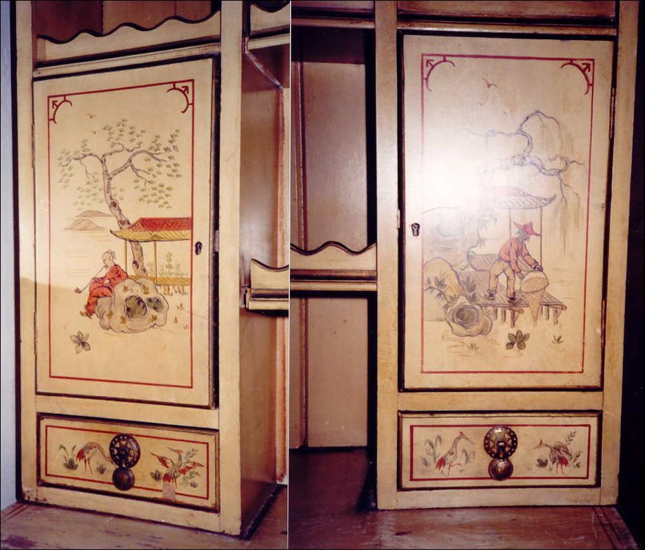 Chinoiserie Pewter Cupboard/Sideboard/Hutch 1920's Yale Locks