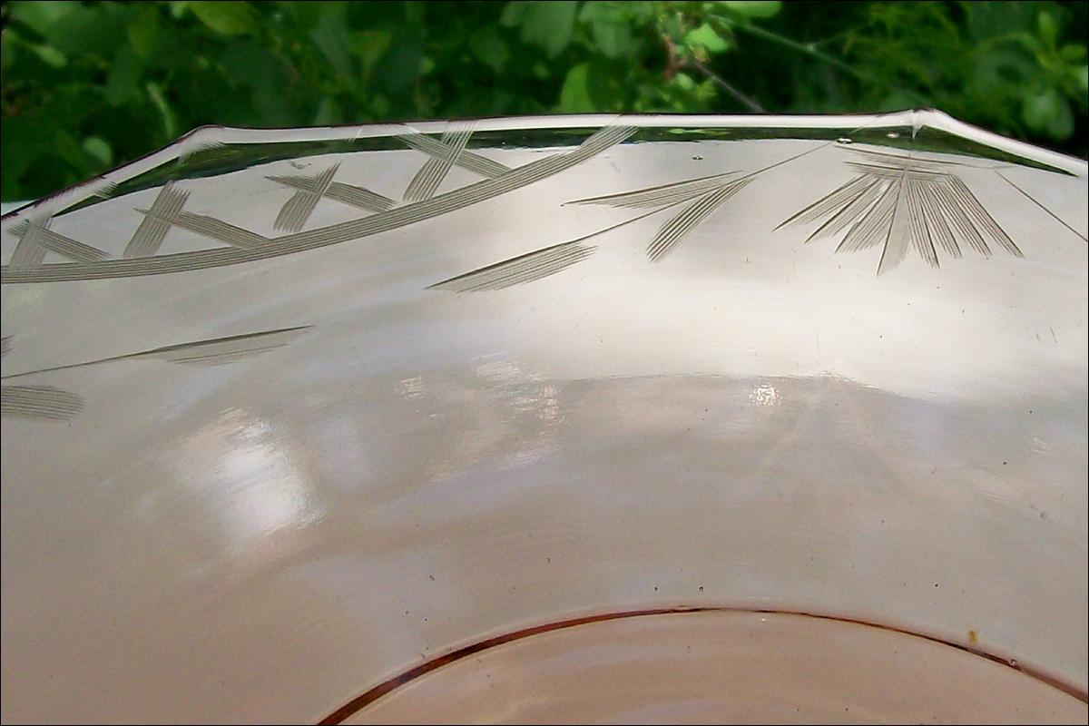 Pink Depression Glass Octagon Pedestal Console Bowl Cut Floral/Lattice 10