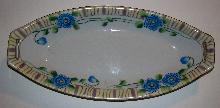 Japanese Porcelain Celery Dish with Blue Flowers: 1920's-30's