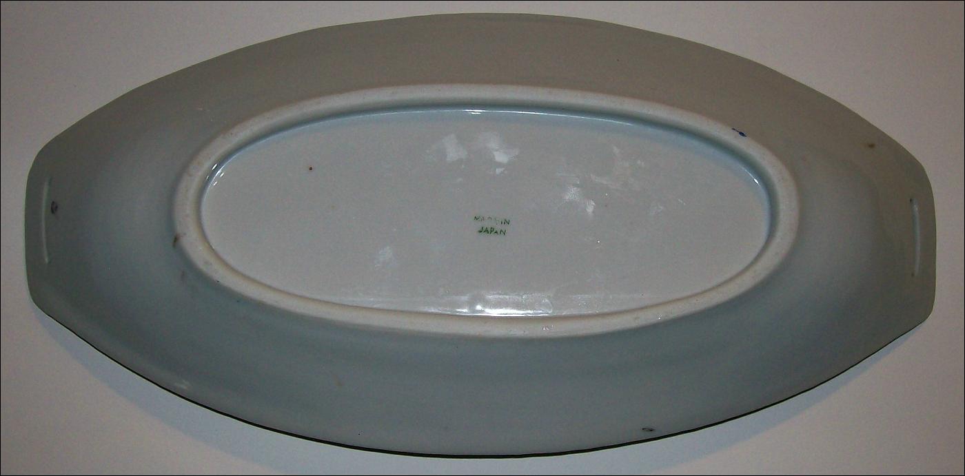 Japanese Porcelain Celery Dish with Blue Flowers: 1920's-30's