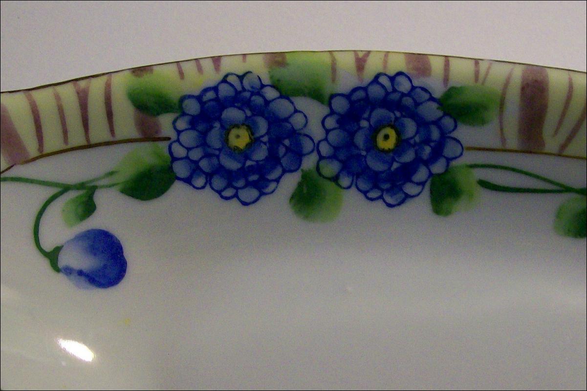 Japanese Porcelain Celery Dish with Blue Flowers: 1920's-30's