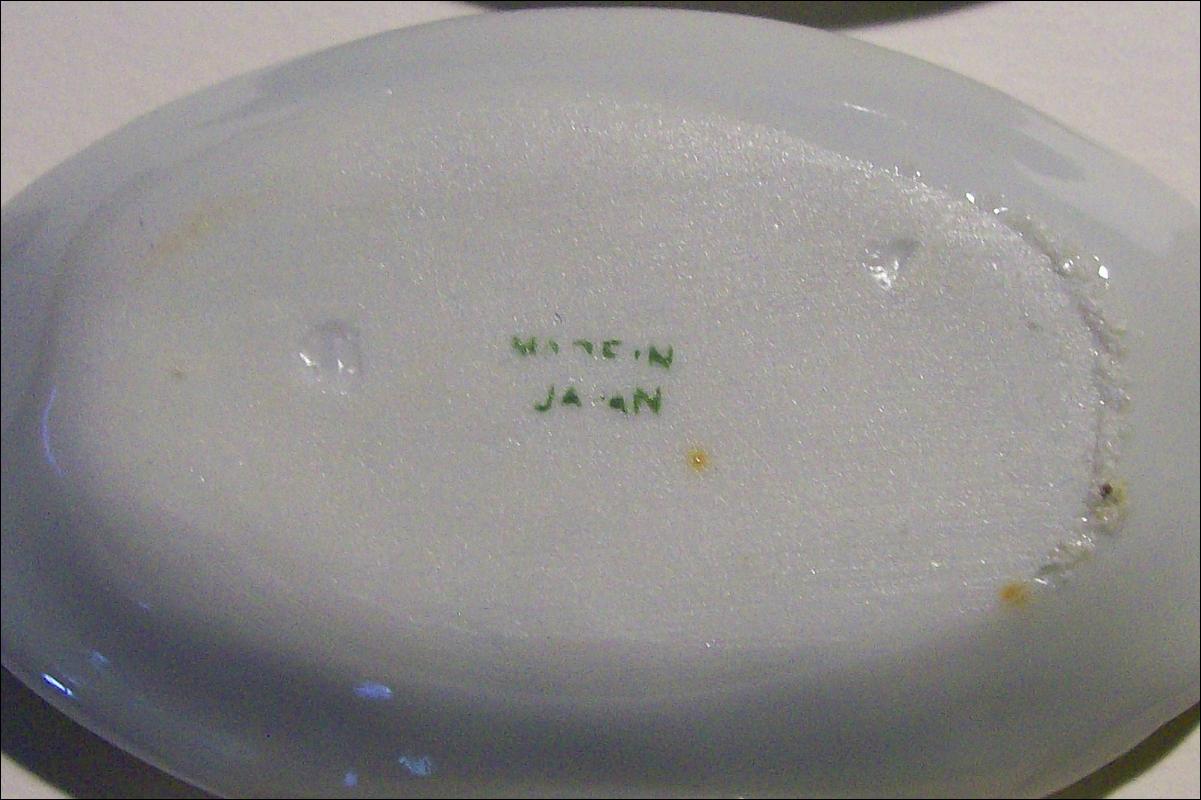 Japanese Porcelain Open Salts with Blue Flowers: 1920's-30's