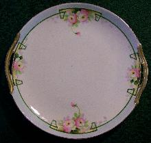 Nippon Ceramic Cake Plate with Hand-painted Roses Green Line NIP59