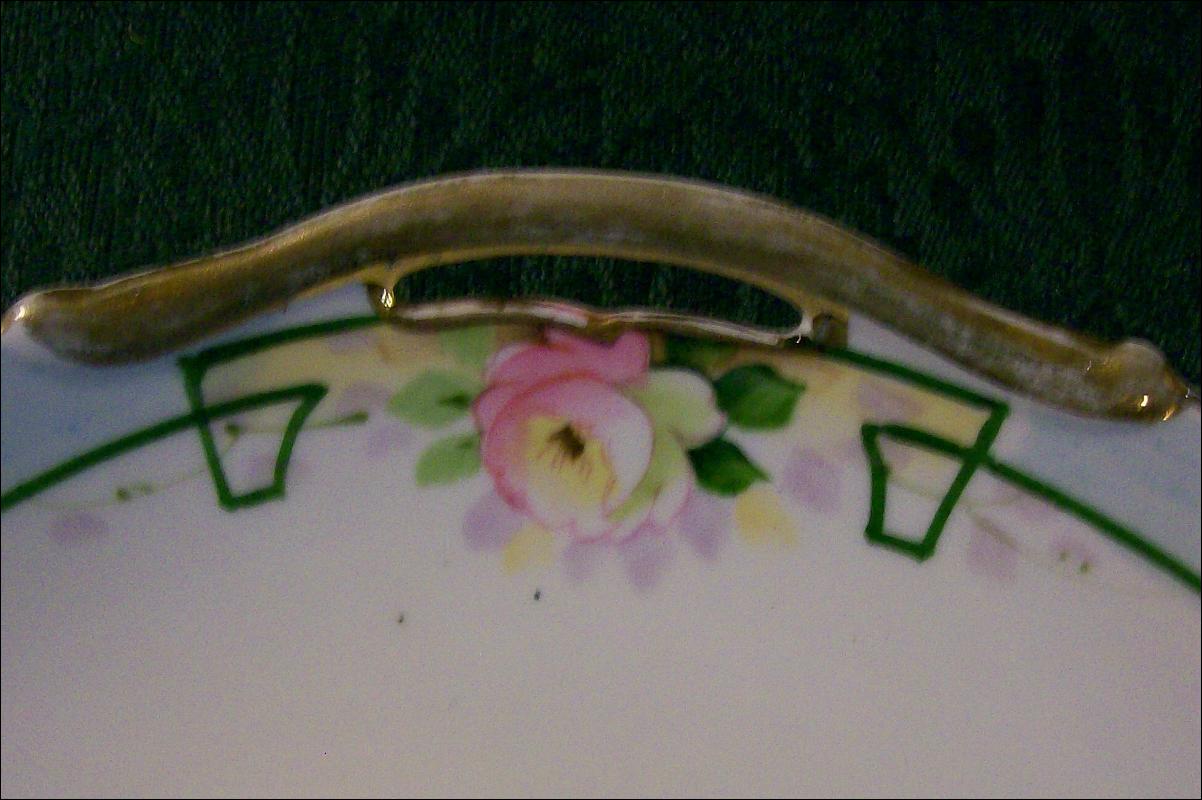 Nippon Ceramic Cake Plate with Hand-painted Roses Green Line NIP59