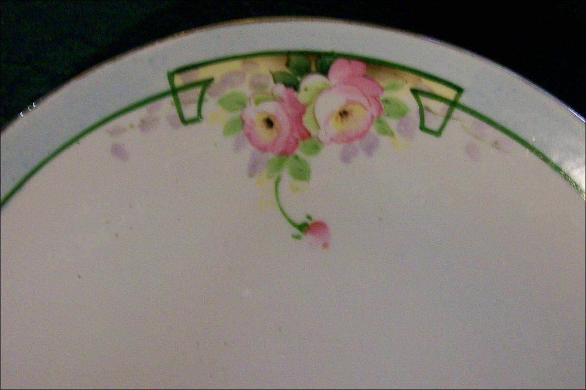 Nippon Ceramic Cake Plate with Hand-painted Roses Green Line NIP59