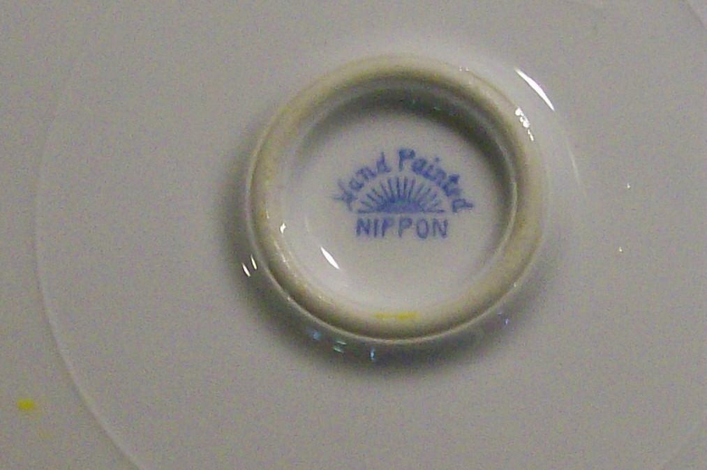 Nippon Ceramic Cake Plate with Hand-painted Roses Green Line NIP59