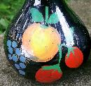 1950s Japan Ceramic Oil & Vinegar Cruets Black w/Hand-Painted Fruit 6.75