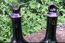 1950s Japan Ceramic Oil & Vinegar Cruets Black w/Hand-Painted Fruit 6.75