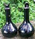 1950s Japan Ceramic Oil & Vinegar Cruets Black w/Hand-Painted Fruit 6.75