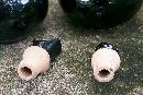 1950s Japan Ceramic Oil & Vinegar Cruets Black w/Hand-Painted Fruit 6.75
