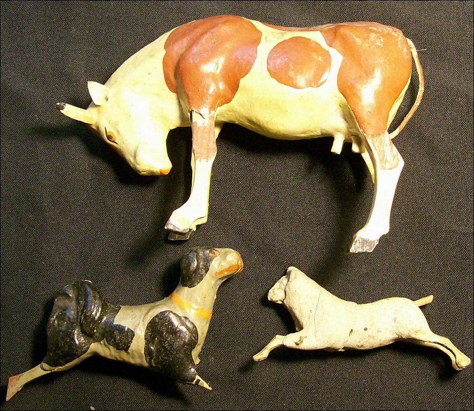 Victorian Era Composition Toy Animals 1800's Germany Christmas Creche/Nativity Set of 3 As Is
