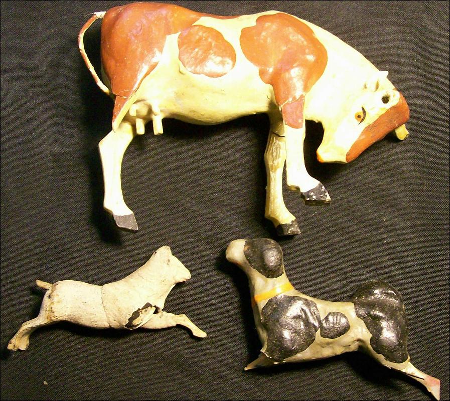 Victorian Era Composition Toy Animals 1800's Germany Christmas Creche/Nativity Set of 3 As Is
