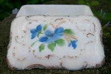 Opal Glass Covered Box with Hand-painted Flowers
