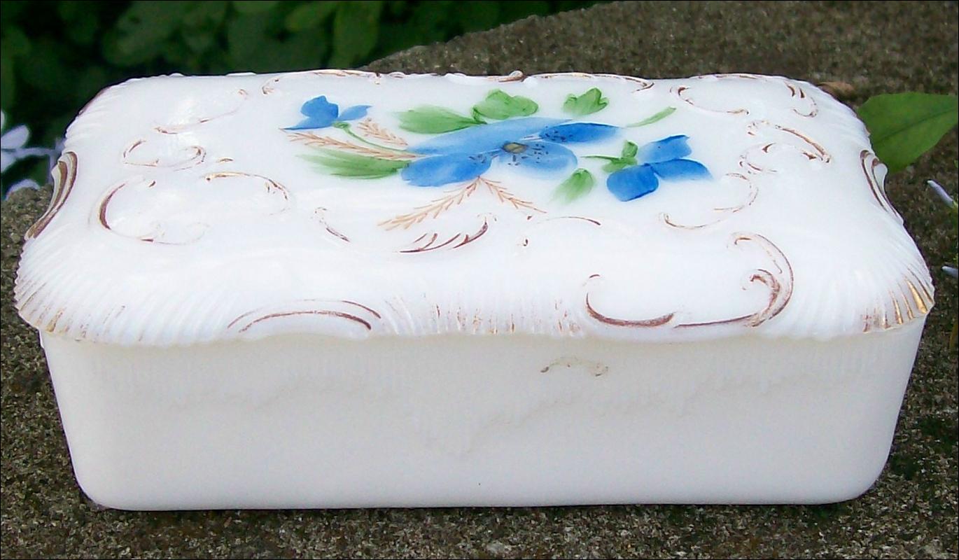 Opal Glass Covered Box with Hand-painted Flowers