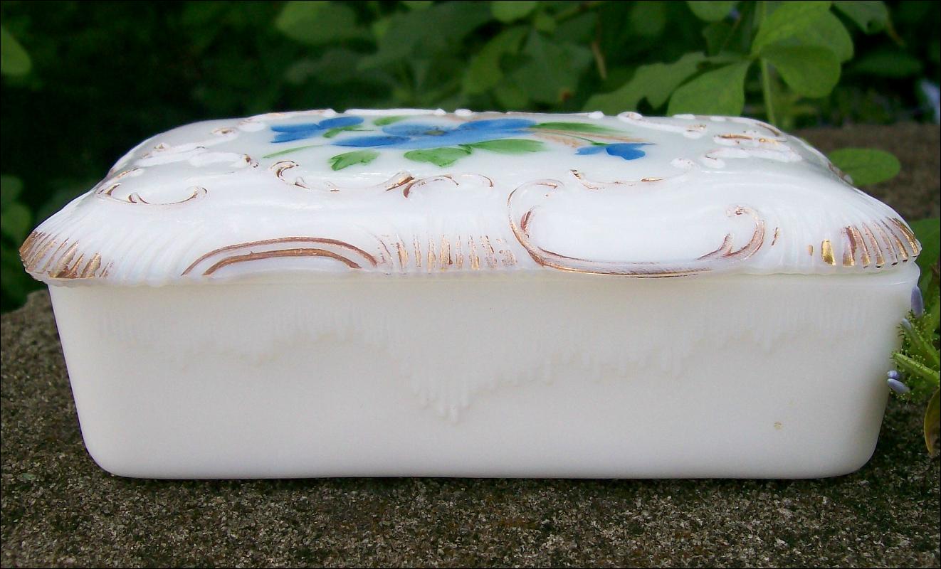Opal Glass Covered Box with Hand-painted Flowers