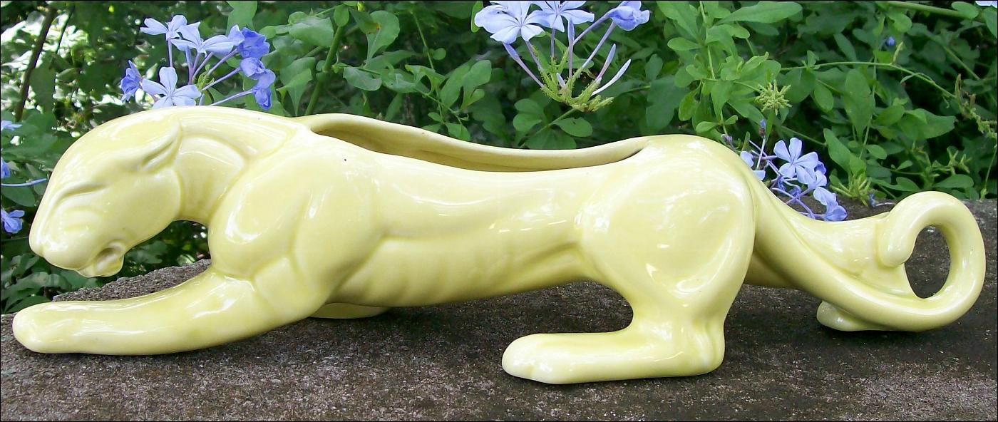 McCoy Ceramic Panther Planter Chartreuse Yellow Green 50s 15.5