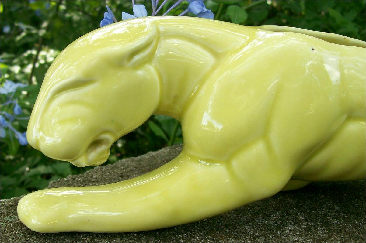 McCoy Ceramic Panther Planter Chartreuse Yellow Green 50s 15.5