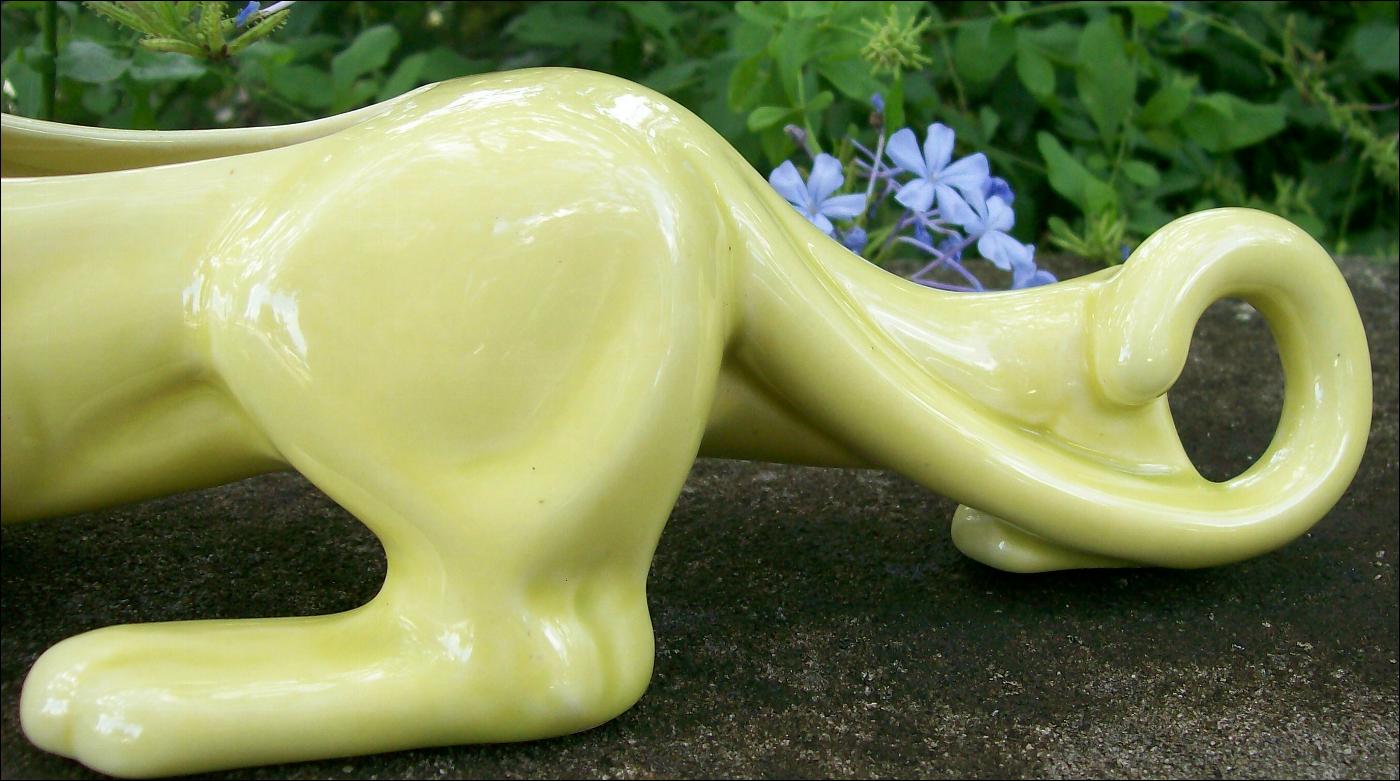 McCoy Ceramic Panther Planter Chartreuse Yellow Green 50s 15.5