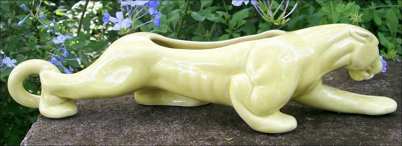McCoy Ceramic Panther Planter Chartreuse Yellow Green 50s 15.5