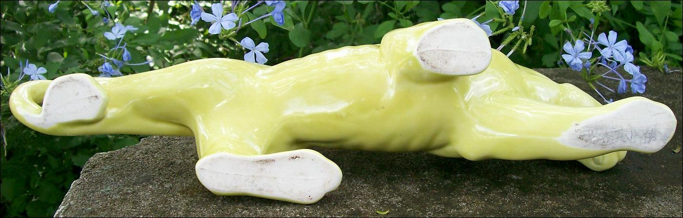 McCoy Ceramic Panther Planter Chartreuse Yellow Green 50s 15.5