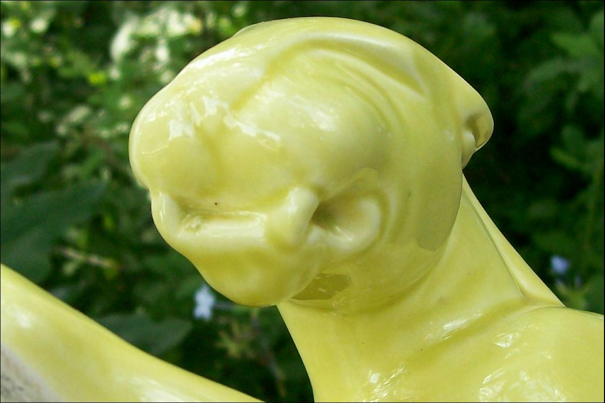 McCoy Ceramic Panther Planter Chartreuse Yellow Green 50s 15.5