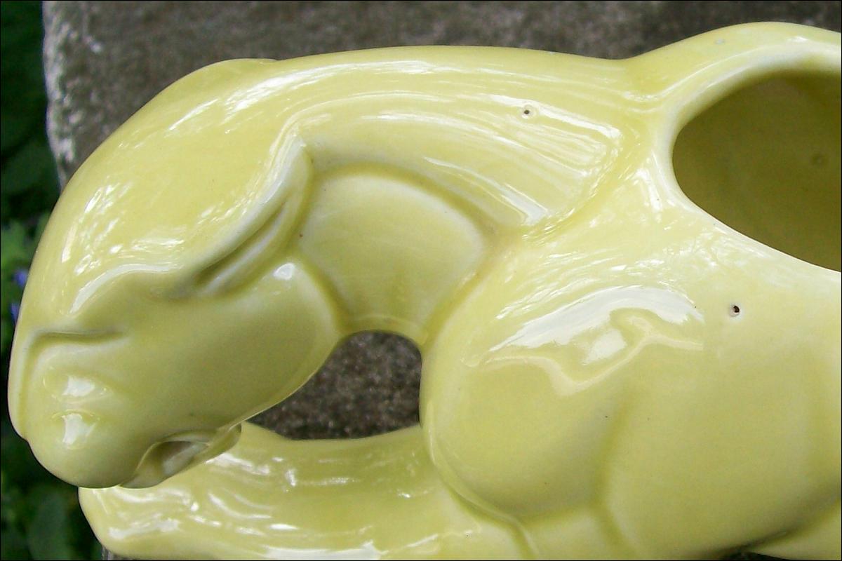 McCoy Ceramic Panther Planter Chartreuse Yellow Green 50s 15.5