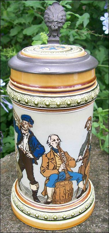 Mettlach German Ceramic Stein #1471 Musicians C. Warth Artist 1895