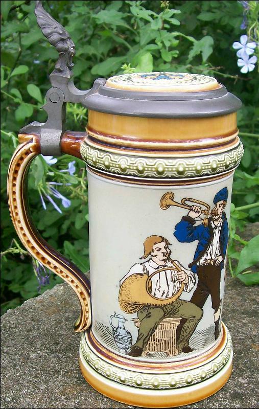 Mettlach German Ceramic Stein #1471 Musicians C. Warth Artist 1895