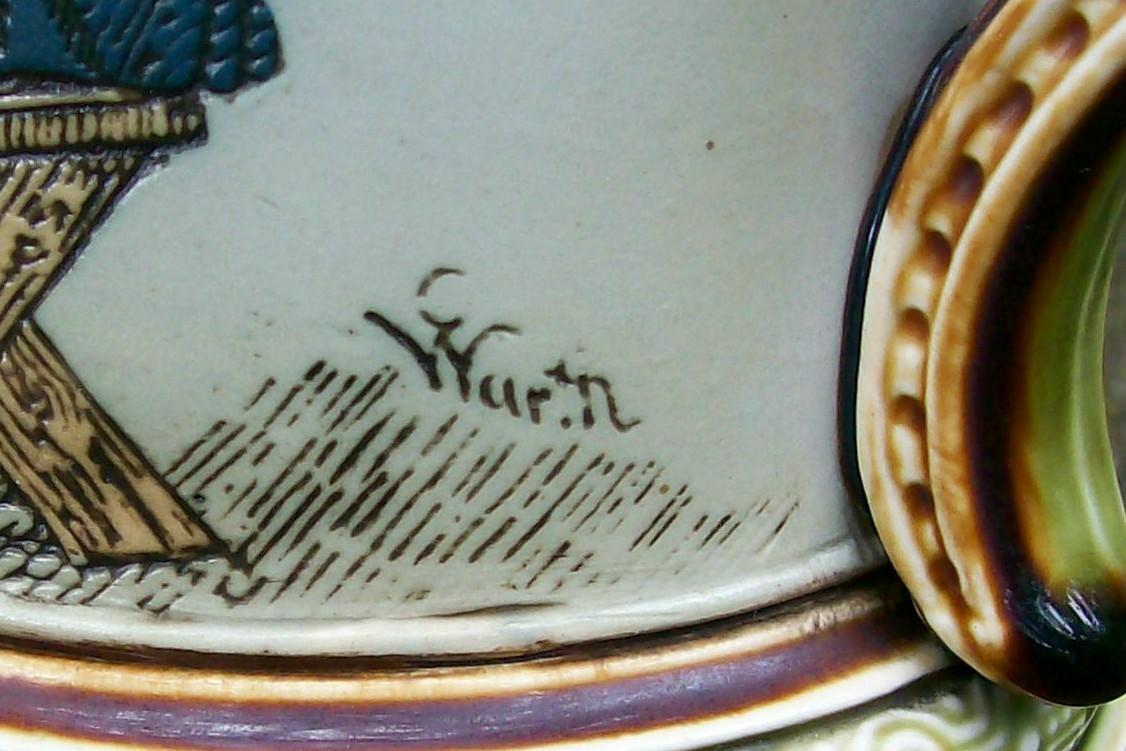 Mettlach German Ceramic Stein #1471 Musicians C. Warth Artist 1895
