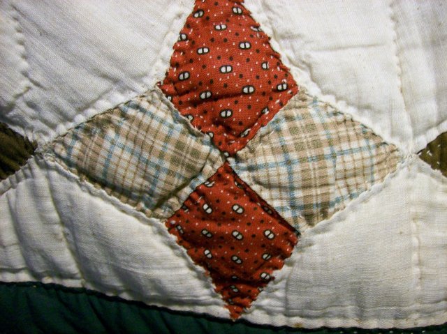 Primitive Handsewn Quilt Late 1800's 4-Point Star Cotton/Wool 64 X 84