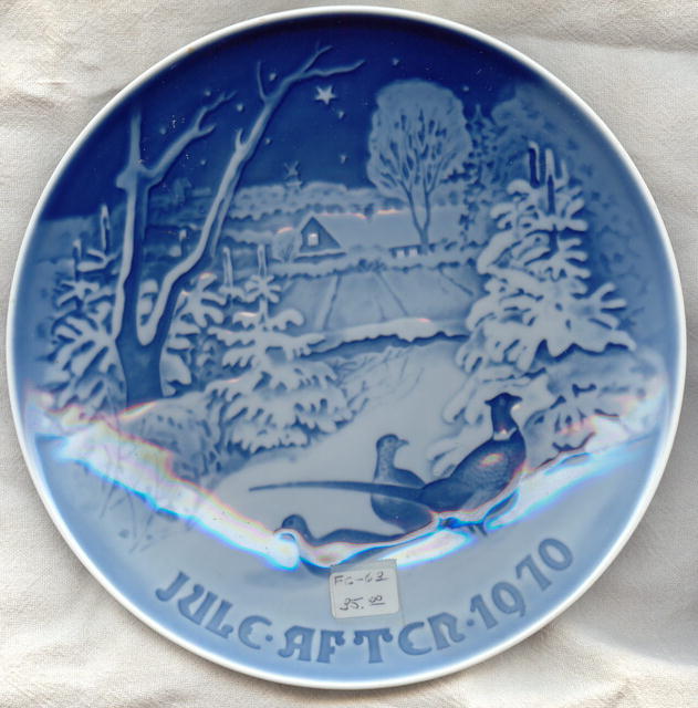 Bing & Grondahl Ceramic Christmas Plate 1970 with Box / Pheasants