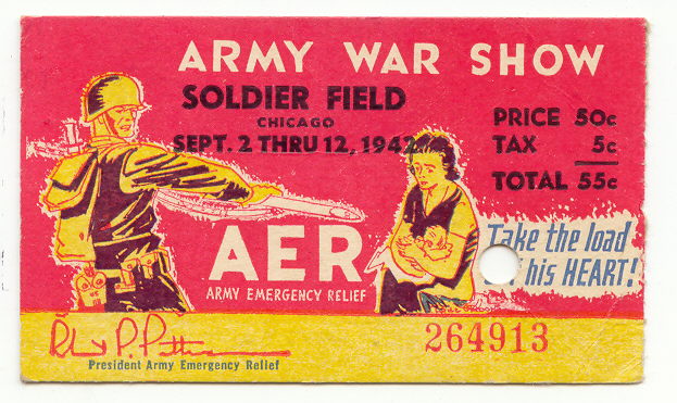 1942 US Army War Show Ticket Home Front Militaria Used Soldier Field Chicago