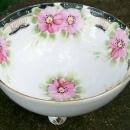 Noritake Nippon Hand-Painted Bowl 3 Ball Feet 1911-21 Pink Floral with Blue Trim