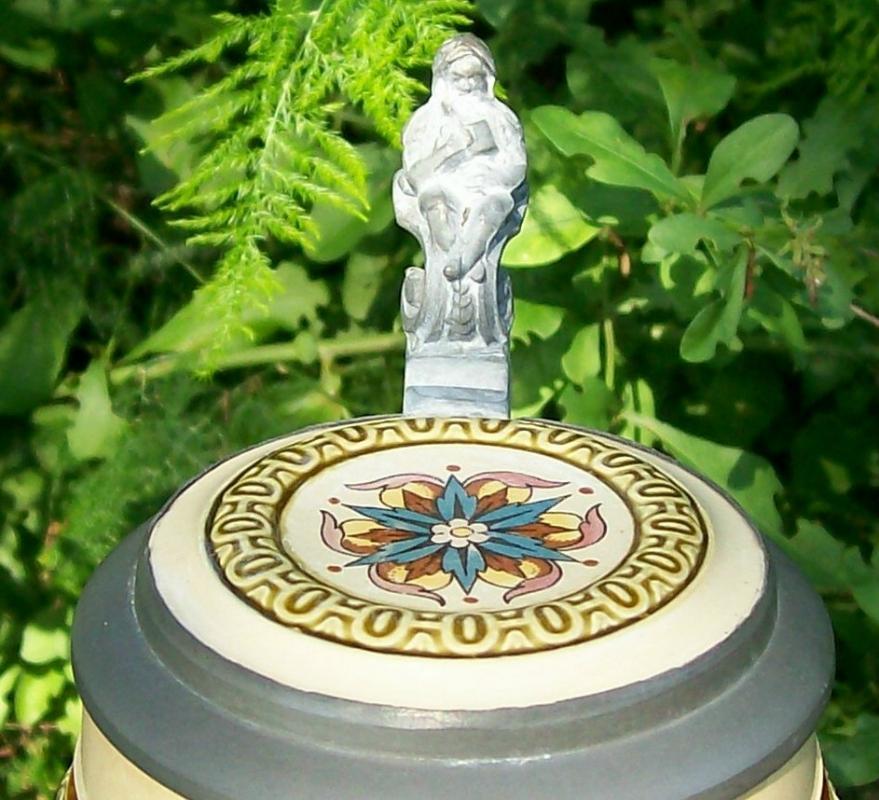 Mettlach Ceramic Stein with Smoker #1530 R. Buch Artist 1894