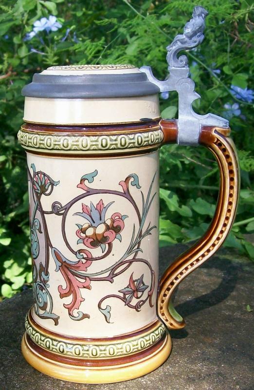 Mettlach Ceramic Stein with Smoker #1530 R. Buch Artist 1894
