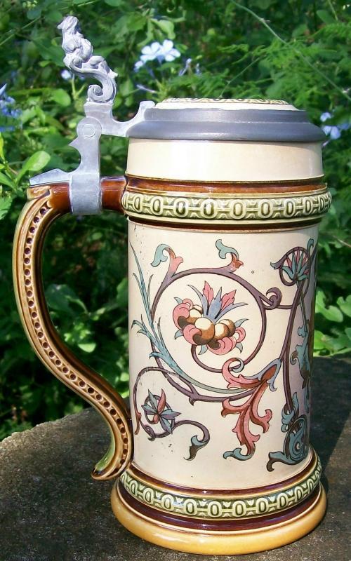 Mettlach Ceramic Stein with Smoker #1530 R. Buch Artist 1894