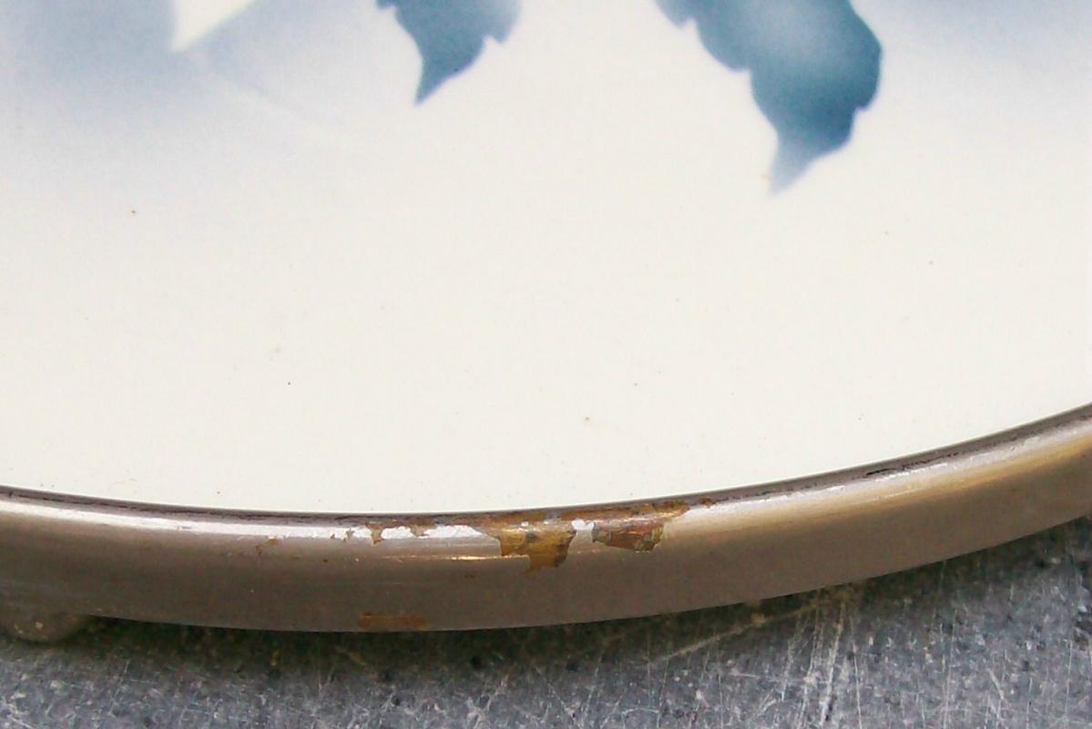 German Graniteware Handled Tray: Fruit Decoration