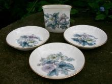 Royal Worcester Woodland Ceramic Smoke Set Blue Floral 4 Pc 1958-71 Z2710