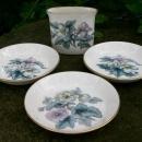 Royal Worcester Woodland Ceramic Smoke Set Blue Floral 4 Pc 1958-71 Z2710