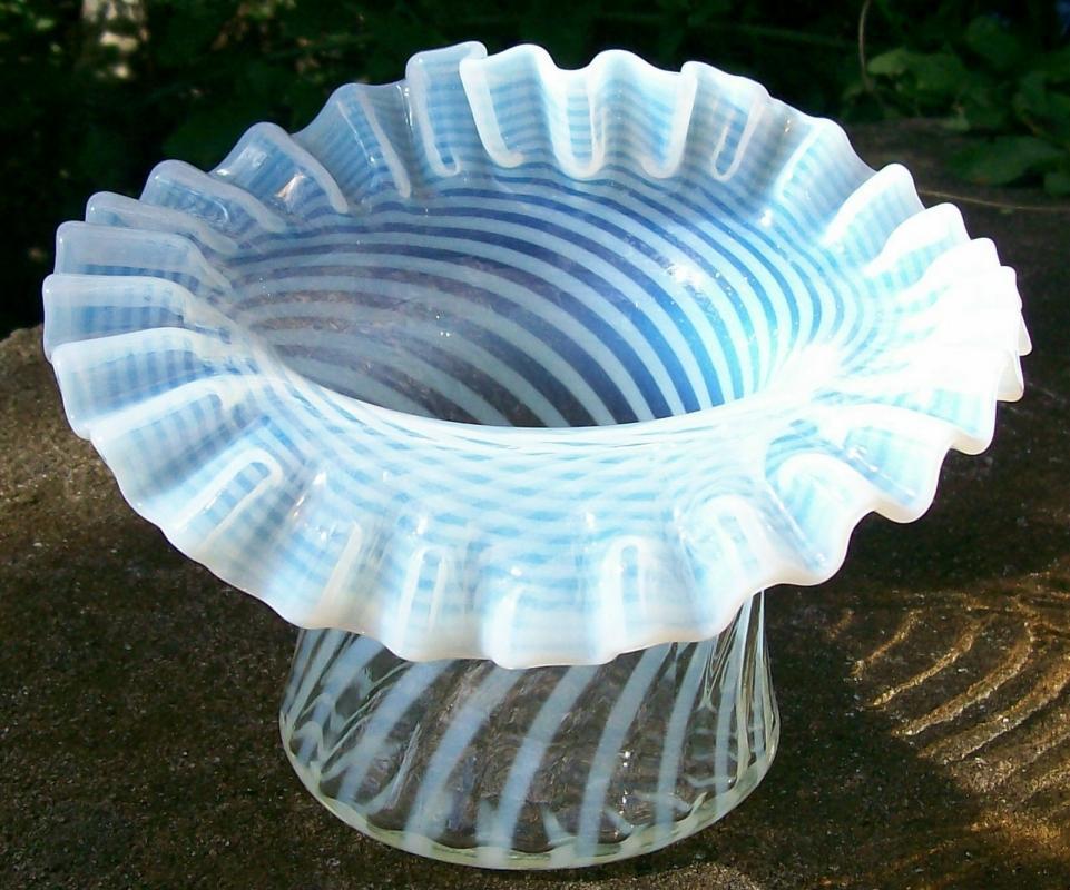 Fenton French Opalescent Glass Spiral Optic Hat Vase